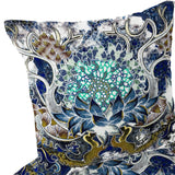 Set of Two 16" X 16" Blue and Yellow Blown Seam Floral Indoor Outdoor Throw Pillow