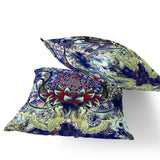Set of Two 16" X 16" Blue and Green Blown Seam Floral Indoor Outdoor Throw Pillow