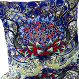 Set of Two 16" X 16" Blue and Green Blown Seam Floral Indoor Outdoor Throw Pillow