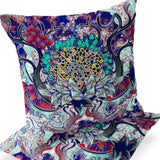 Set of Two 16" X 16" Blue and Green Blown Seam Floral Indoor Outdoor Throw Pillow