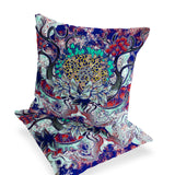 Set of Two 16" X 16" Blue and Green Blown Seam Floral Indoor Outdoor Throw Pillow
