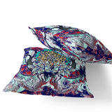 Set of Two 16" X 16" Blue and Green Blown Seam Floral Indoor Outdoor Throw Pillow