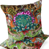Set of Two 16" X 16" Blue and Green Blown Seam Floral Indoor Outdoor Throw Pillow
