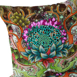 Set of Two 16" X 16" Green and Pink Blown Seam Floral Indoor Outdoor Throw Pillow