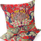 Set of Two 16" X 16" Green and Pink Blown Seam Floral Indoor Outdoor Throw Pillow