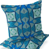 Set of Two 16" X 16" Blue and Pink Blown Seam Floral Indoor Outdoor Throw Pillow