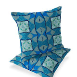 Set of Two 16" X 16" Blue and Green Blown Seam Eclectic Indoor Outdoor Throw Pillow