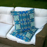 Set of Two 16" X 16" Blue and Green Blown Seam Eclectic Indoor Outdoor Throw Pillow