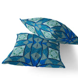Set of Two 16" X 16" Blue and Green Blown Seam Eclectic Indoor Outdoor Throw Pillow