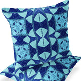 Set of Two 16" X 16" Blue and Orange Blown Seam Floral Indoor Outdoor Throw Pillow