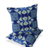 Set of Two 16" X 16" Blue and Green Blown Seam Eclectic Indoor Outdoor Throw Pillow