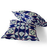 Set of Two 16" X 16" Blue and Pink Blown Seam Eclectic Indoor Outdoor Throw Pillow