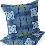 Set of Two 16" X 16" Blue and Pink Blown Seam Eclectic Indoor Outdoor Throw Pillow