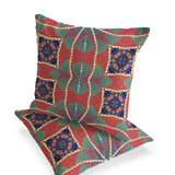 Set of Two 16" X 16" Blue and Green Blown Seam Eclectic Indoor Outdoor Throw Pillow