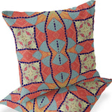 Set of Two 16" X 16" Blue and Green Blown Seam Eclectic Indoor Outdoor Throw Pillow