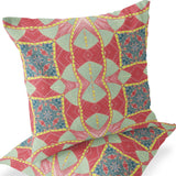 Set of Two 16" X 16" Blue and Orange Blown Seam Eclectic Indoor Outdoor Throw Pillow