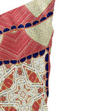Set of Two 16" X 16" Gray and Red Blown Seam Geometric Indoor Outdoor Throw Pillows