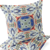 Set of Two 16" X 16" Blue and Orange Blown Seam Floral Indoor Outdoor Throw Pillow