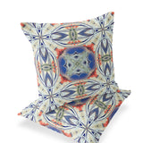 Set of Two 16" X 16" Blue and Pink Blown Seam Floral Indoor Outdoor Throw Pillow
