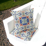 Set of Two 16" X 16" Blue and Pink Blown Seam Floral Indoor Outdoor Throw Pillow