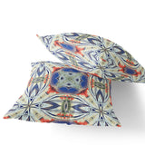 Set of Two 16" X 16" Blue and Pink Blown Seam Floral Indoor Outdoor Throw Pillow