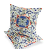 Set of Two 16" X 16" Blue and Pink Blown Seam Floral Indoor Outdoor Throw Pillow