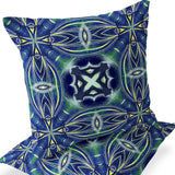 Set of Two 16" X 16" Blue and Pink Blown Seam Floral Indoor Outdoor Throw Pillow