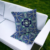 Set of Two 16" X 16" Blue and Green Blown Seam Floral Indoor Outdoor Throw Pillow