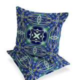 Set of Two 16" X 16" Blue and Green Blown Seam Floral Indoor Outdoor Throw Pillow