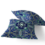Set of Two 16" X 16" Blue and Green Blown Seam Floral Indoor Outdoor Throw Pillow