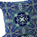 Set of Two 16" X 16" Blue and Green Blown Seam Floral Indoor Outdoor Throw Pillow
