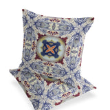 Set of Two 16" X 16" Blue and Gray Blown Seam Floral Indoor Outdoor Throw Pillow