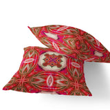 Set of Two 16" X 16" Red and Pink Blown Seam Floral Indoor Outdoor Throw Pillow
