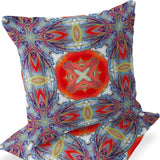 Set of Two 16" X 16" Blue and Gray Blown Seam Floral Indoor Outdoor Throw Pillow