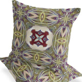 Set of Two 16" X 16" Blue and Orange Blown Seam Floral Indoor Outdoor Throw Pillow
