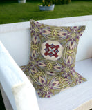 Set of Two 16" X 16" Green and Red Blown Seam Floral Indoor Outdoor Throw Pillow