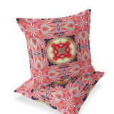 Set of Two 16" X 16" Blue and Green Blown Seam Floral Indoor Outdoor Throw Pillow