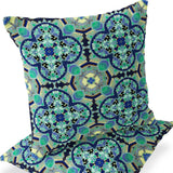 Set of Two 16" X 16" Blue and White Horse Blown Seam Eclectic Indoor Outdoor Throw Pillow