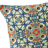 Set of Two 16" X 16" Blue and Orange Blown Seam Floral Indoor Outdoor Throw Pillow