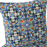 Set of Two 16" X 16" Blue and Orange Blown Seam Floral Indoor Outdoor Throw Pillow