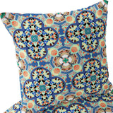 Set of Two 16" X 16" Blue and Orange Blown Seam Floral Indoor Outdoor Throw Pillow