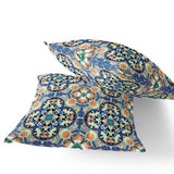 Set of Two 16" X 16" Blue and Purple Blown Seam Floral Indoor Outdoor Throw Pillow