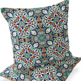 Set of Two 16" X 16" Green and Pink Blown Seam Floral Indoor Outdoor Throw Pillow