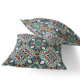 Set of Two 16" X 16" Green and White Blown Seam Floral Indoor Outdoor Throw Pillow