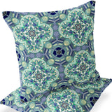 Set of Two 16" X 16" Green and White Blown Seam Floral Indoor Outdoor Throw Pillow