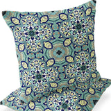 Set of Two 16" X 16" Blue and Green Blown Seam Floral Indoor Outdoor Throw Pillow
