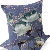 Set of Two 16" X 16" Blue and Orange Blown Seam Floral Indoor Outdoor Throw Pillow