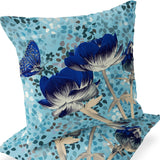 Set of Two 16" X 16" Green and Pink Butterfly Blown Seam Floral Indoor Outdoor Throw Pillow