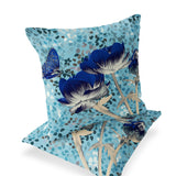 Set of Two 16" X 16" Blue and Gray Butterfly Blown Seam Floral Indoor Outdoor Throw Pillow