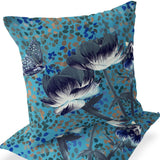 Set of Two 16" X 16" Blue and Gray Butterfly Blown Seam Floral Indoor Outdoor Throw Pillow